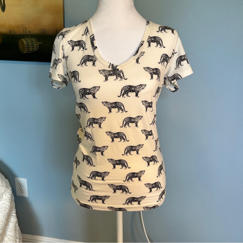 Nollie Cream and Black Leopard Cat Print Short Sleeve Tee - S